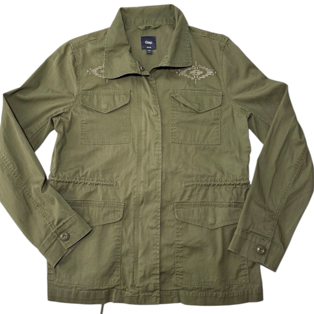 GAP Embroidered Utility Jacket Olive Green Military Safari Cargo Coat Small